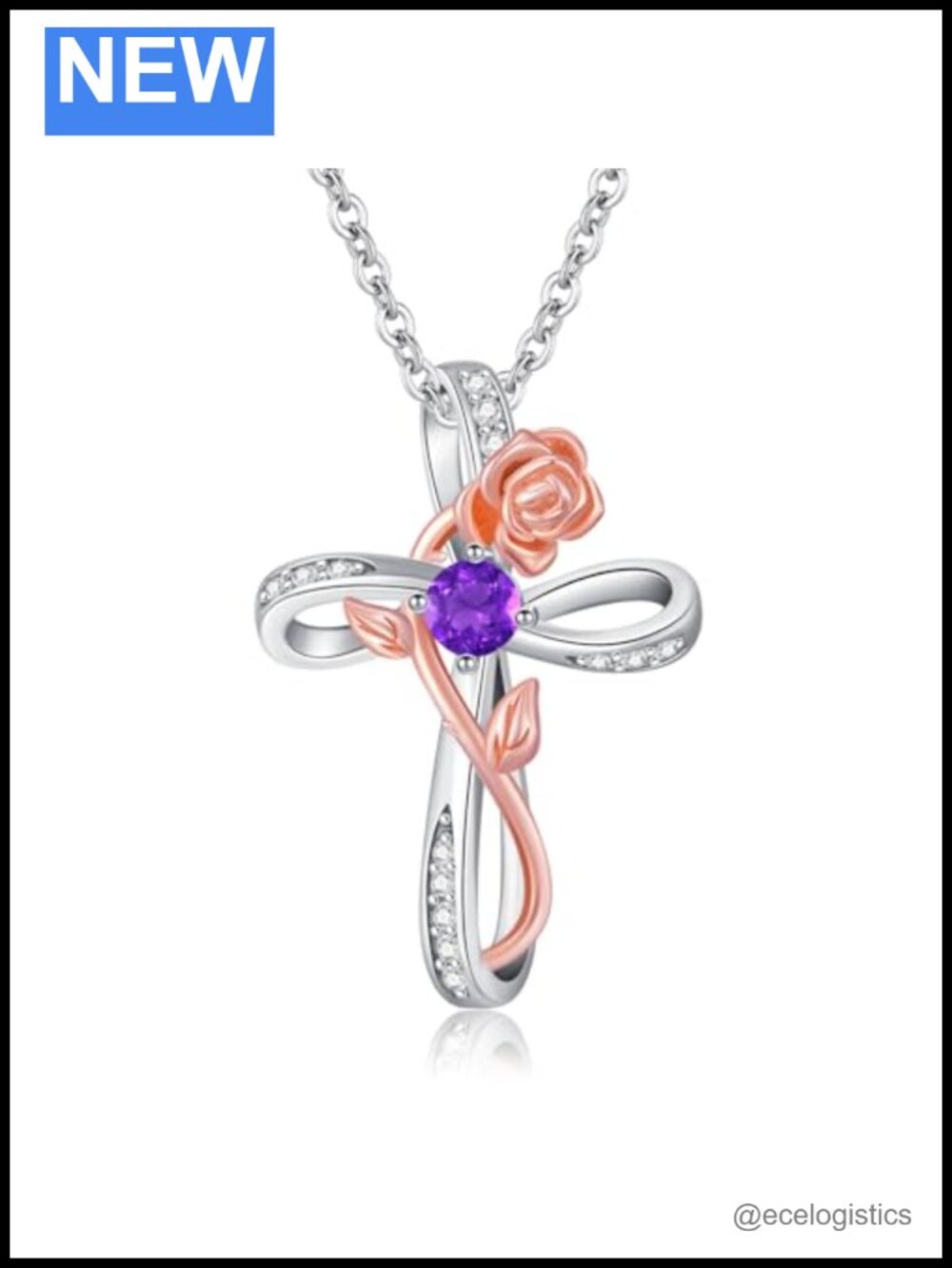 Diamond Cross Birthstone Necklace Sterling Silver